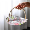 创意樱花玻璃日式水干果盘藤编家用零食盘糖果下午茶托盘手提果篮