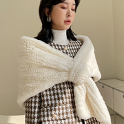 韩国獭兔毛披肩皮草披肩，女冬季保暖獭兔双面皮草围巾新娘礼服披肩