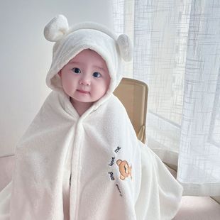 浴巾儿童洗澡连帽浴袍，新生婴儿斗篷珊瑚，绒速干吸水不掉毛宝宝游泳