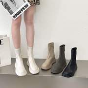 2023春秋季厚底靴，子女马丁靴白色女鞋，瘦瘦靴小裸靴单靴女短靴