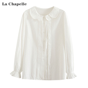 拉夏贝尔lachapelle白色娃娃，领长袖衬衫，女春秋法式纯棉春秋上衣