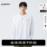 gxgjeans男装2024春季字母刺绣t恤宽松简约白色长袖打底衫