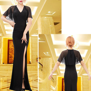 礼服裙女宴会气质主持人晚礼服长款高级质感平时可穿简单大方黑色