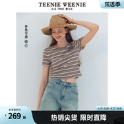 TeenieWeenie小熊2024年夏季撞色条纹短款短袖T恤复古时髦女