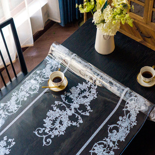 泰绣软玻璃桌垫防油防水桌布透明蕾丝印花茶几花垫PVC水晶板桌垫