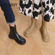 卓诗尼冬季女鞋子女士短筒靴子圆头粗跟后拉链加绒时装靴韩版