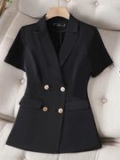 黑色短袖西装外套女夏季薄款职业装套装气质高级感工作服西服上衣