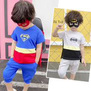 男童超人短袖套装2020蝙蝠侠儿童夏季披风宝宝纯棉拼色潮