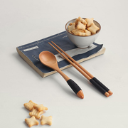 原木质餐具便携式缠线木，筷子勺子学生一人，食日式和风旅行布袋套装