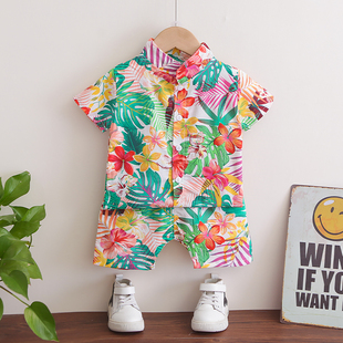 男童夏装短袖套装夏威夷度假宝宝洋气婴儿童沙滩薄款女童2023