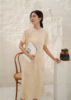 棉麻女装短袖裙子，42支苎麻水溶刺绣，工艺中式旗袍改良版连衣裙