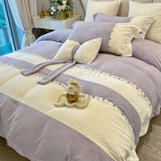 高端牛奶绒四件套冬季双面绒，珊瑚绒加厚保暖紫色被套1.8m床上用品