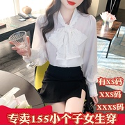 春季矮小个子女装150cm显高加小码XXXS长袖优雅蝴蝶结衬衫女上衣