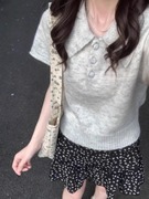 韩系复古polo领短袖针织衫，女夏季翻领，t恤宽松显瘦高级感短款上衣