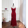 美少女春季红色无袖吊带，v领气质中长款礼服，连衣裙高级潮品牌