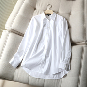 纯净的白，通勤OL职场 愈显篙级棉质缎面衬衫女翻领长袖衬衣ad913