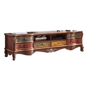速发欧式电视柜实木美式地柜手绘茶几复古彩绘组合客厅家具1.