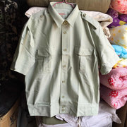 老式细条纹夹克衬衣夏天工作服浅绿色衬衫学生军训体能服棉麻透气