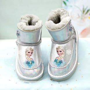 女童雪地靴真皮防水加厚卡通棉靴女孩库洛米宝宝棉鞋2023冬季