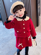 韩国女童秋冬款背心裙套装洋气加绒外套女宝宝冬装甜美时尚两件套
