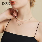 jxrx双层叠戴珍珠(戴珍珠)项链，女气质小众设计感高级四叶草吊坠颈链锁骨链