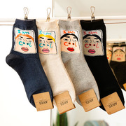 韩国进口aries个性中筒袜，搞怪女脸袜秋季袜，ins潮袜卡通可爱棉袜子