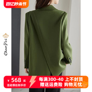 绿色双面羊毛呢大衣女韩版2023秋冬高端手工，零羊绒外套女装潮
