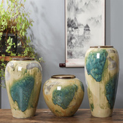 家居装饰品摆件景德镇陶瓷三件套干花花器新中式陶瓷花瓶黄色涂鸦