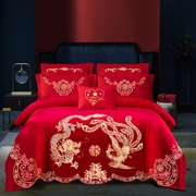 销厂促大红色婚庆结婚四件套床上用品15m18米床单，床裙床罩被套厂
