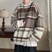 条纹毛衣男冬季加厚2022高级感外套冬款慵懒风日系复古针织衫