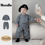韩版儿童休闲运动服男宝宝，秋冬装套头长袖，加绒卫衣卫裤棒球服套装