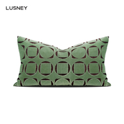 现代简约北欧样板间轻奢意式摩登风绿色圆圈绒布定制沙发腰枕靠垫