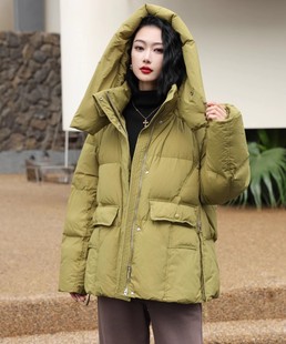 高端羽绒服女2023冬季韩版加厚连帽时尚，一手长收腰保暖外套潮