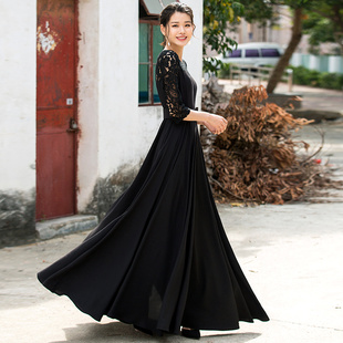 2024黑色蕾丝连衣裙女夏装，镂空复古性感文艺，超长拖地显瘦大摆长裙