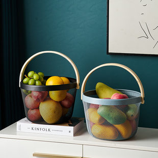 轻奢风铁艺水果篮，手提大容量水果盘客厅零食水果，蔬菜杂物收纳筐子