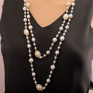 珍珠项链长款小香风欧美夸张气质，水晶钻毛衣，链时尚百搭装饰品挂链