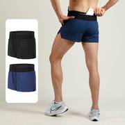 男士马拉松越野跑步速干短裤双层环腰拉链，口袋防走光二分运动裤