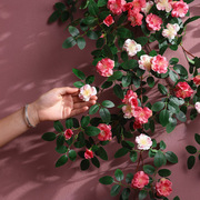 仿真蔷薇花墙壁挂花藤装饰墙面假花摆设客厅藤蔓遮挡W装饰吊兰挂