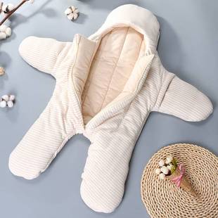 初生婴儿抱被睡袋两用新生儿宝宝纯棉冬季加厚外出连脚分腿式包被