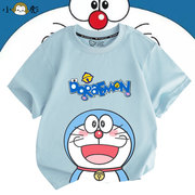 哆啦A梦机器猫蓝胖子动漫短袖t恤衫男女大中小儿童装学生纯棉半袖