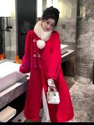 新年过年圣诞战袍富家千金，新中式国风盘扣，红色毛呢大衣外套女冬季