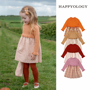 happyology英国儿童碎花裙子，秋冬女童羊毛，裙公主裙长袖连衣裙