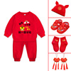 一周岁宝宝服装大红色男童圆领卫衣，套装抓周礼服，婴儿衣服男孩女宝