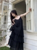 法式赫本风黑色吊带连衣裙女夏季高级感气质，收腰显瘦蛋糕长裙