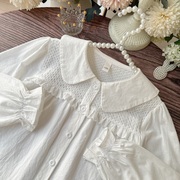 宝宝纯棉衬衫娃娃领白色洋气女童白衬衣2024年春季小女孩上衣