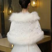 婚纱披肩冬季结婚新娘礼服外搭保暖婚礼配旗袍，的仿皮草外套加厚@