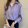 紫色衬衫香芋紫女秋装，上衣设计感复古港味雪纺，长袖衬衣潮