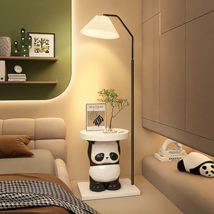 熊猫落地灯一体奶油风卧室，床头柜卡通台灯，客厅沙发旁儿童房氛围灯