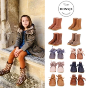 荷兰donsje儿童秋冬羊皮毛，一体低帮雪地靴，防滑动物款高筒靴