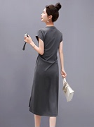 高级感灰色T恤连衣裙女2024年夏季韩版时尚运动风时尚洋气长裙子